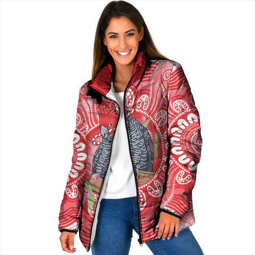 Australia Gang-gang Cockatoo Christmas Padded Jacket Eucalyptus Blossoms Aboriginal Merry Xmas - Aussie Hoodie
