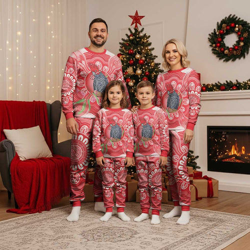 Australia Gang-gang Cockatoo Christmas Pajama Set Eucalyptus Blossoms Aboriginal Merry Xmas - Aussie Hoodie