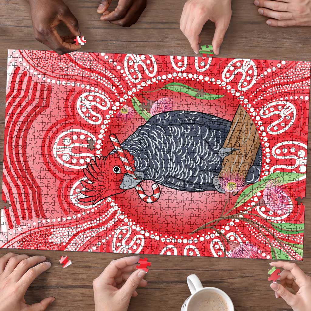 Australia Gang-gang Cockatoo Christmas Puzzle Eucalyptus Blossoms Aboriginal Merry Xmas - Aussie Hoodie