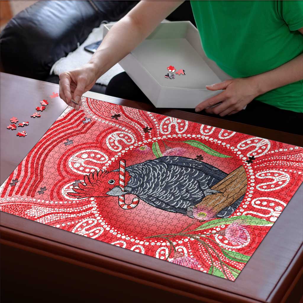 Australia Gang-gang Cockatoo Christmas Puzzle Eucalyptus Blossoms Aboriginal Merry Xmas - Aussie Hoodie
