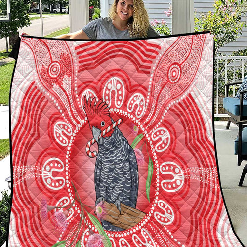 Australia Gang-gang Cockatoo Christmas Quilt Eucalyptus Blossoms Aboriginal Merry Xmas - Aussie Hoodie