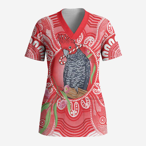 Australia Gang-gang Cockatoo Christmas Scrub Top Eucalyptus Blossoms Aboriginal Merry Xmas - Aussie Hoodie