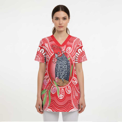 Australia Gang-gang Cockatoo Christmas Scrub Top Eucalyptus Blossoms Aboriginal Merry Xmas - Aussie Hoodie