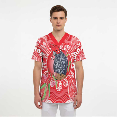 Australia Gang-gang Cockatoo Christmas Scrub Top Eucalyptus Blossoms Aboriginal Merry Xmas - Aussie Hoodie