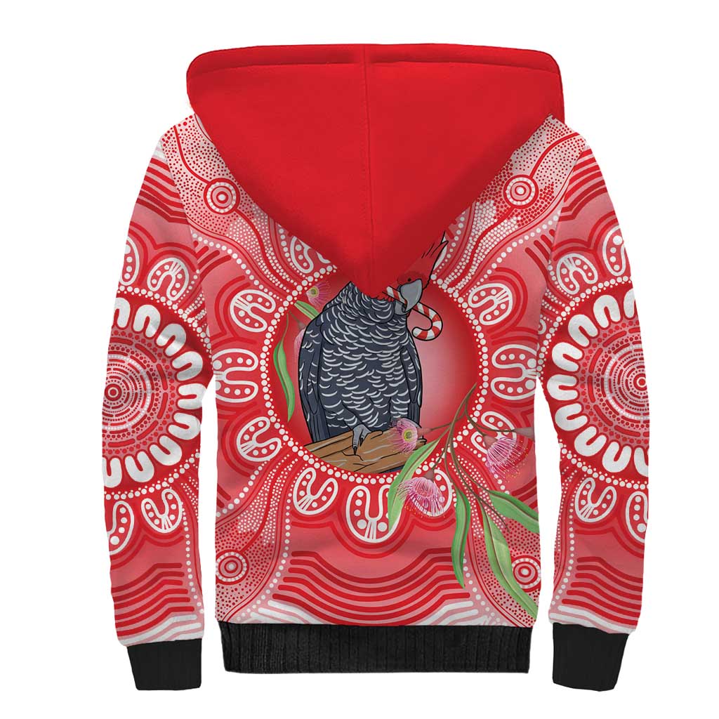 Australia Gang-gang Cockatoo Christmas Sherpa Hoodie Eucalyptus Blossoms Aboriginal Merry Xmas - Aussie Hoodie