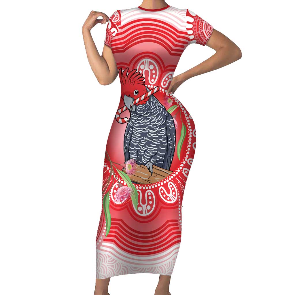 Australia Gang-gang Cockatoo Christmas Short Sleeve Bodycon Dress Eucalyptus Blossoms Aboriginal Merry Xmas - Aussie Hoodie
