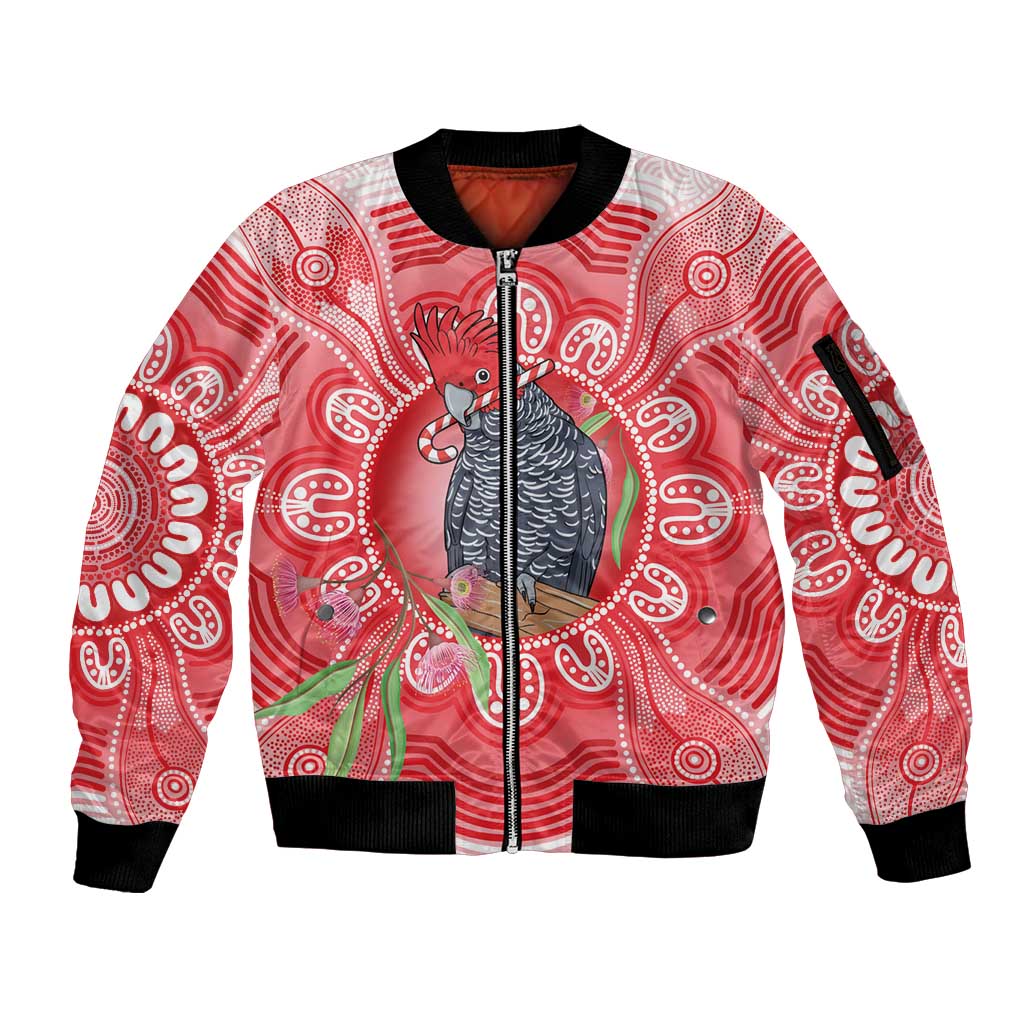 Australia Gang-gang Cockatoo Christmas Sleeve Zip Bomber Jacket Eucalyptus Blossoms Aboriginal Merry Xmas - Aussie Hoodie
