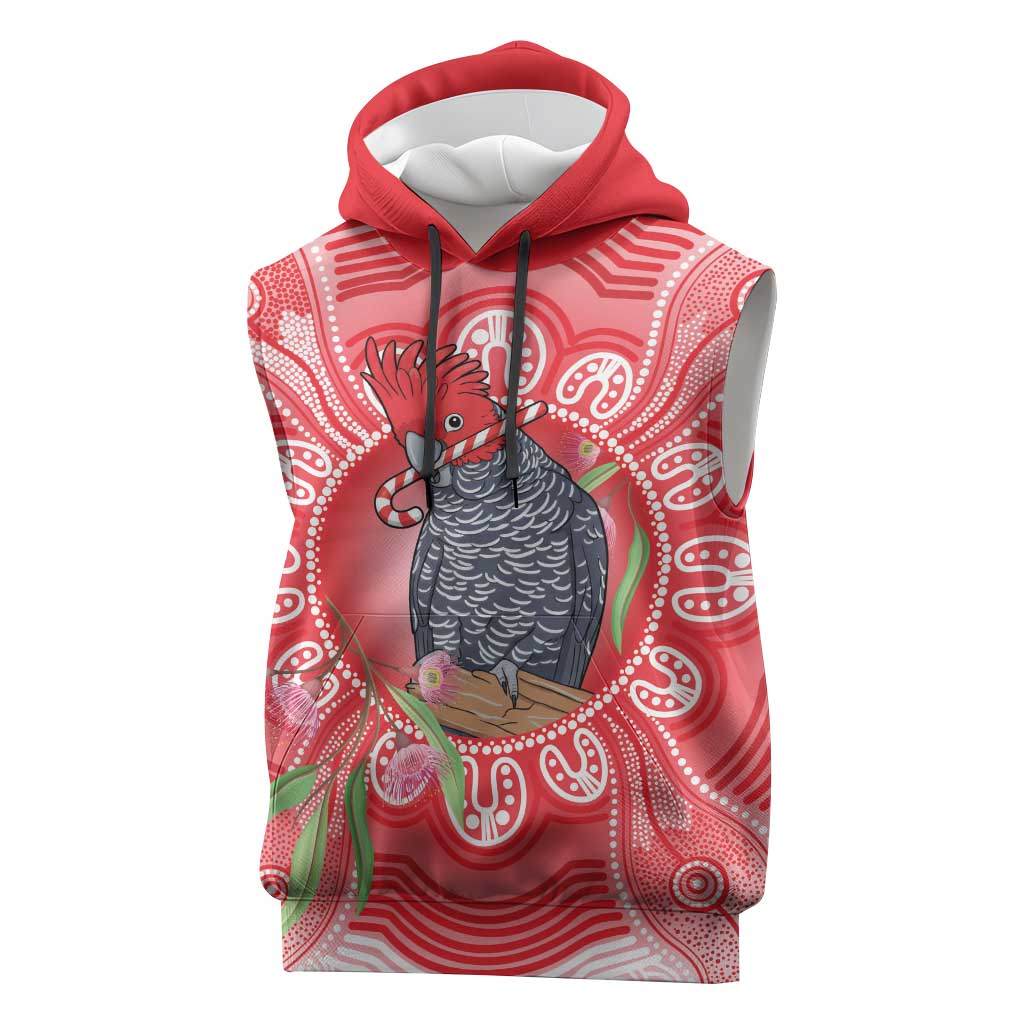 Australia Gang-gang Cockatoo Christmas Sleeveless Hoodie Eucalyptus Blossoms Aboriginal Merry Xmas - Aussie Hoodie