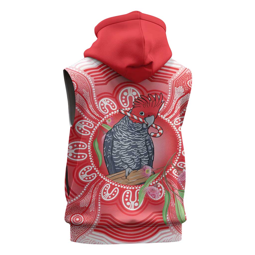 Australia Gang-gang Cockatoo Christmas Sleeveless Hoodie Eucalyptus Blossoms Aboriginal Merry Xmas - Aussie Hoodie