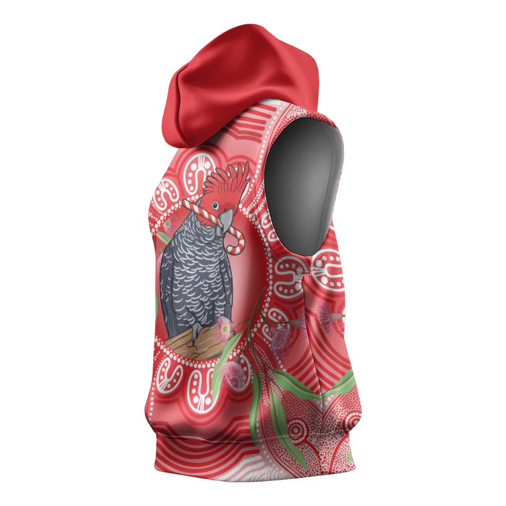 Australia Gang-gang Cockatoo Christmas Sleeveless Hoodie Eucalyptus Blossoms Aboriginal Merry Xmas - Aussie Hoodie