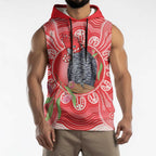Australia Gang-gang Cockatoo Christmas Sleeveless Hoodie Eucalyptus Blossoms Aboriginal Merry Xmas - Aussie Hoodie