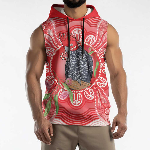 Australia Gang-gang Cockatoo Christmas Sleeveless Hoodie Eucalyptus Blossoms Aboriginal Merry Xmas - Aussie Hoodie