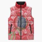 Australia Gang-gang Cockatoo Christmas Sleeveless Puffer Jacket Eucalyptus Blossoms Aboriginal Merry Xmas - Aussie Hoodie