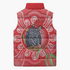 Australia Gang-gang Cockatoo Christmas Sleeveless Puffer Jacket Eucalyptus Blossoms Aboriginal Merry Xmas - Aussie Hoodie
