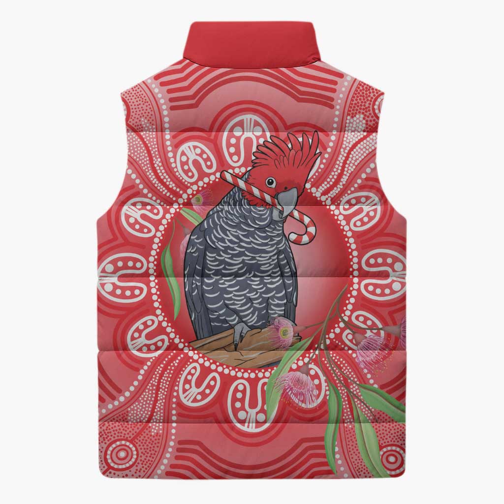Australia Gang-gang Cockatoo Christmas Sleeveless Puffer Jacket Eucalyptus Blossoms Aboriginal Merry Xmas - Aussie Hoodie