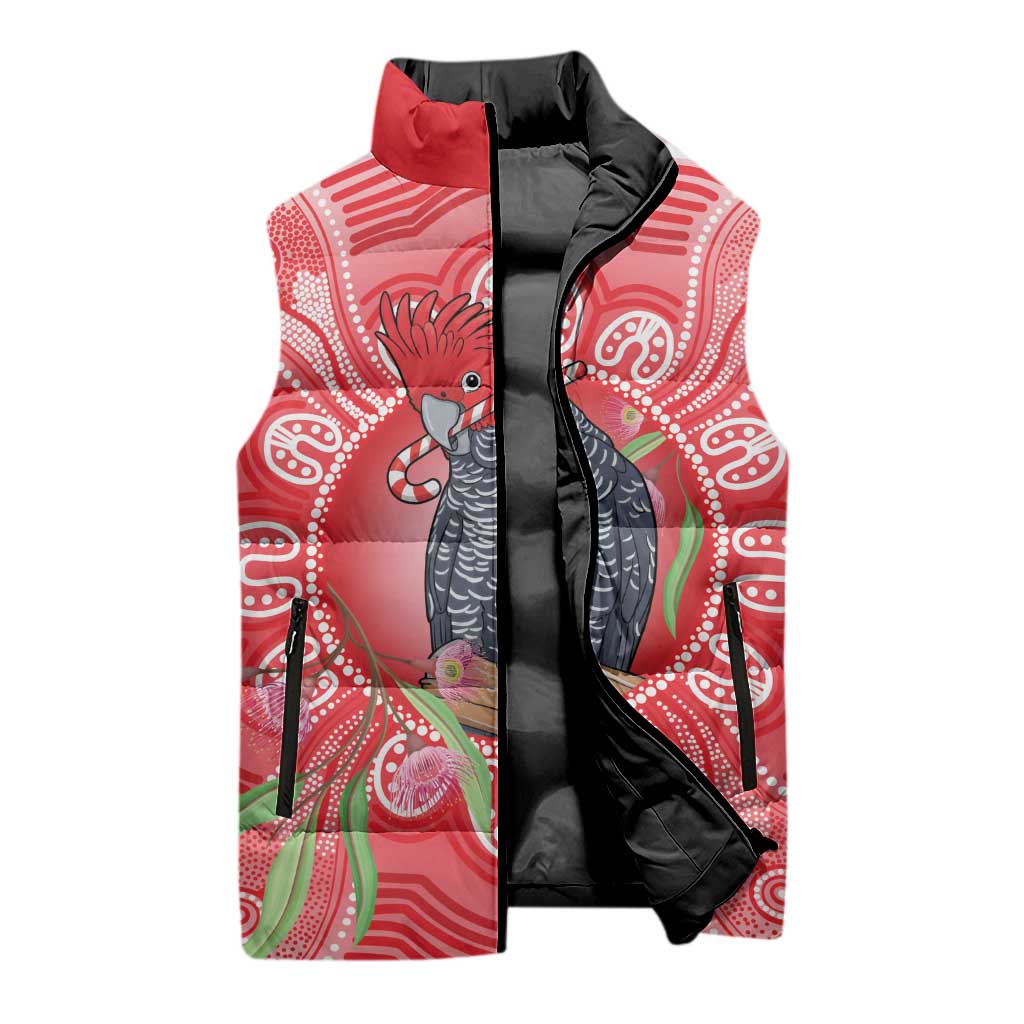 Australia Gang-gang Cockatoo Christmas Sleeveless Puffer Jacket Eucalyptus Blossoms Aboriginal Merry Xmas - Aussie Hoodie