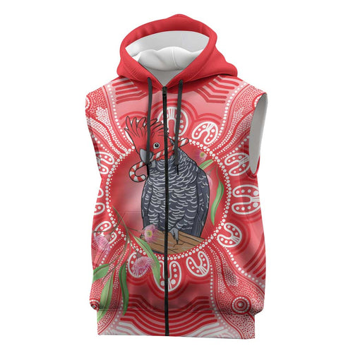 Australia Gang-gang Cockatoo Christmas Sleeveless Zip Hoodie Eucalyptus Blossoms Aboriginal Merry Xmas LT14