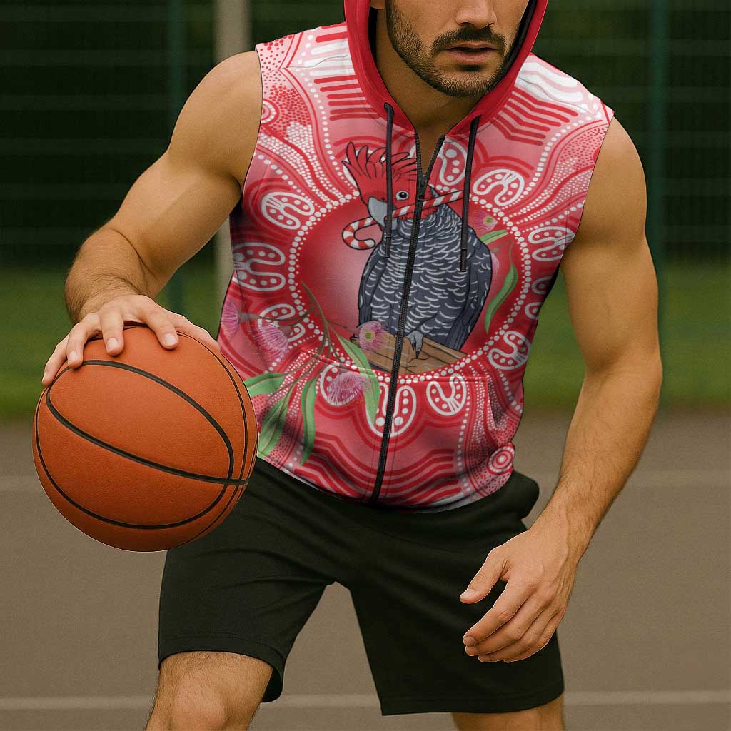 Australia Gang-gang Cockatoo Christmas Sleeveless Zip Hoodie Eucalyptus Blossoms Aboriginal Merry Xmas LT14