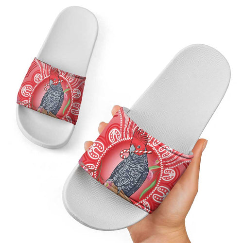 Australia Gang-gang Cockatoo Christmas Slide Sandals Eucalyptus Blossoms Aboriginal Merry Xmas - Aussie Hoodie