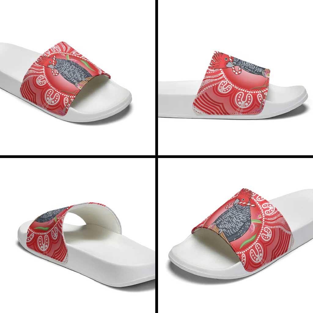 Australia Gang-gang Cockatoo Christmas Slide Sandals Eucalyptus Blossoms Aboriginal Merry Xmas - Aussie Hoodie