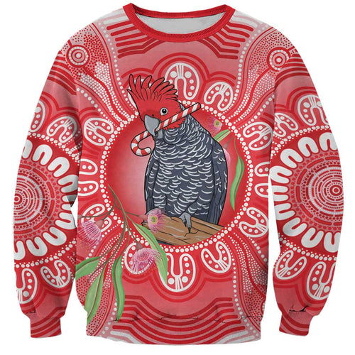 Australia Gang-gang Cockatoo Christmas Sweatshirt Eucalyptus Blossoms Aboriginal Merry Xmas - Aussie Hoodie