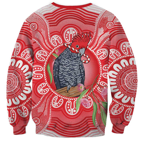 Australia Gang-gang Cockatoo Christmas Sweatshirt Eucalyptus Blossoms Aboriginal Merry Xmas - Aussie Hoodie