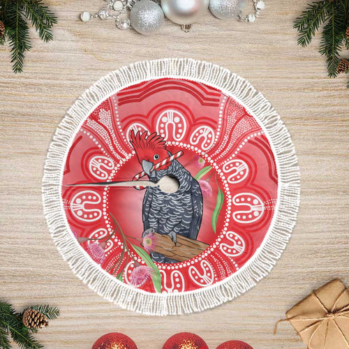 Australia Gang-gang Cockatoo Christmas Tree Skirt Eucalyptus Blossoms Aboriginal Merry Xmas - Aussie Hoodie