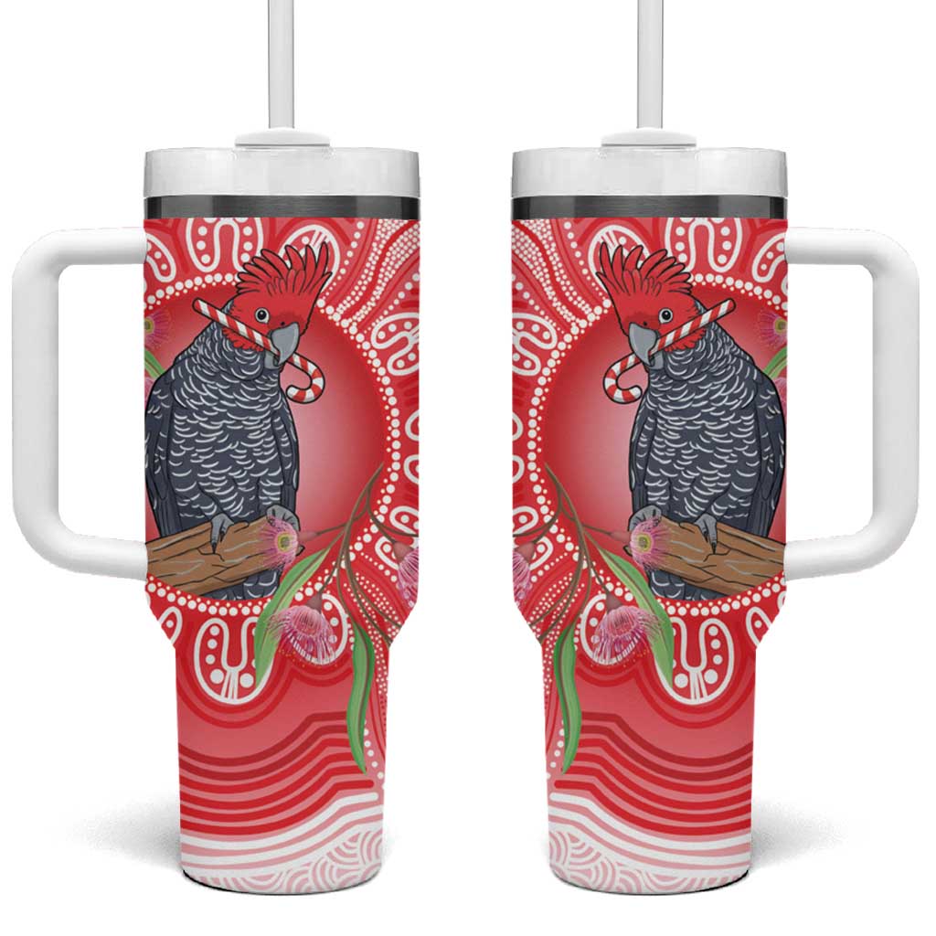Australia Gang-gang Cockatoo Christmas Tumbler With Handle Eucalyptus Blossoms Aboriginal Merry Xmas - Aussie Hoodie