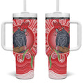 Australia Gang-gang Cockatoo Christmas Tumbler With Handle Eucalyptus Blossoms Aboriginal Merry Xmas - Aussie Hoodie