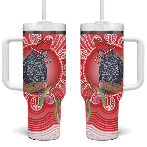Australia Gang-gang Cockatoo Christmas Tumbler With Handle Eucalyptus Blossoms Aboriginal Merry Xmas - Aussie Hoodie