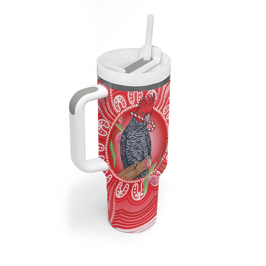 Australia Gang-gang Cockatoo Christmas Tumbler With Handle Eucalyptus Blossoms Aboriginal Merry Xmas - Aussie Hoodie