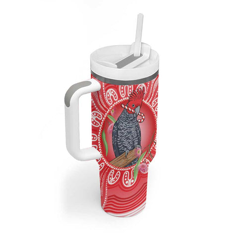Australia Gang-gang Cockatoo Christmas Tumbler With Handle Eucalyptus Blossoms Aboriginal Merry Xmas - Aussie Hoodie