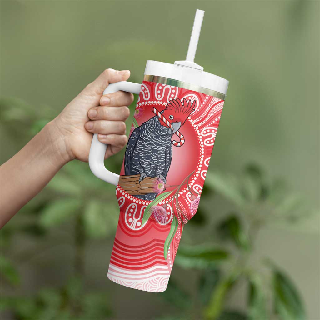 Australia Gang-gang Cockatoo Christmas Tumbler With Handle Eucalyptus Blossoms Aboriginal Merry Xmas - Aussie Hoodie