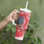 Australia Gang-gang Cockatoo Christmas Tumbler With Handle Eucalyptus Blossoms Aboriginal Merry Xmas - Aussie Hoodie