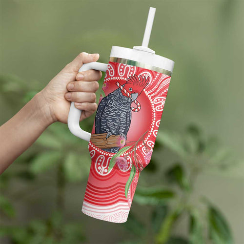 Australia Gang-gang Cockatoo Christmas Tumbler With Handle Eucalyptus Blossoms Aboriginal Merry Xmas - Aussie Hoodie