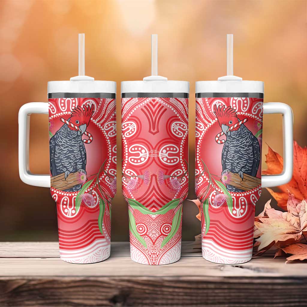 Australia Gang-gang Cockatoo Christmas Tumbler With Handle Eucalyptus Blossoms Aboriginal Merry Xmas - Aussie Hoodie