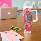 Australia Gang-gang Cockatoo Christmas Tumbler With Handle Eucalyptus Blossoms Aboriginal Merry Xmas - Aussie Hoodie