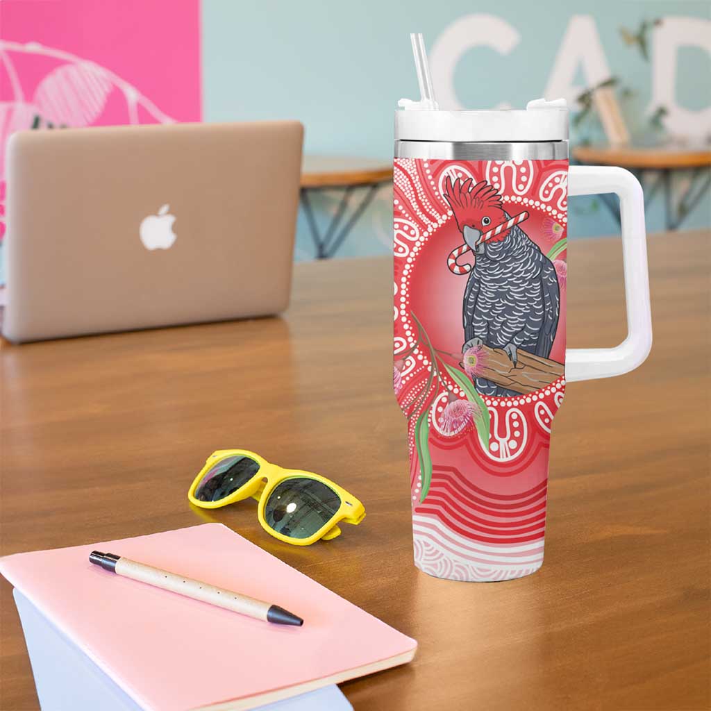 Australia Gang-gang Cockatoo Christmas Tumbler With Handle Eucalyptus Blossoms Aboriginal Merry Xmas - Aussie Hoodie