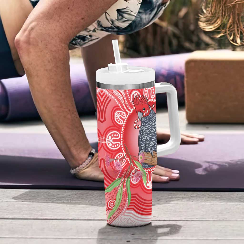 Australia Gang-gang Cockatoo Christmas Tumbler With Handle Eucalyptus Blossoms Aboriginal Merry Xmas - Aussie Hoodie