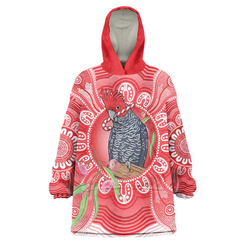 Australia Gang-gang Cockatoo Christmas Wearable Blanket Hoodie Eucalyptus Blossoms Aboriginal Merry Xmas - Aussie Hoodie