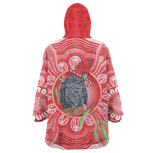 Australia Gang-gang Cockatoo Christmas Wearable Blanket Hoodie Eucalyptus Blossoms Aboriginal Merry Xmas - Aussie Hoodie