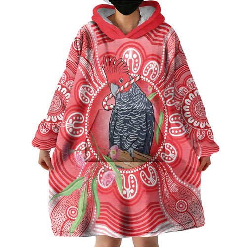Australia Gang-gang Cockatoo Christmas Wearable Blanket Hoodie Eucalyptus Blossoms Aboriginal Merry Xmas - Aussie Hoodie