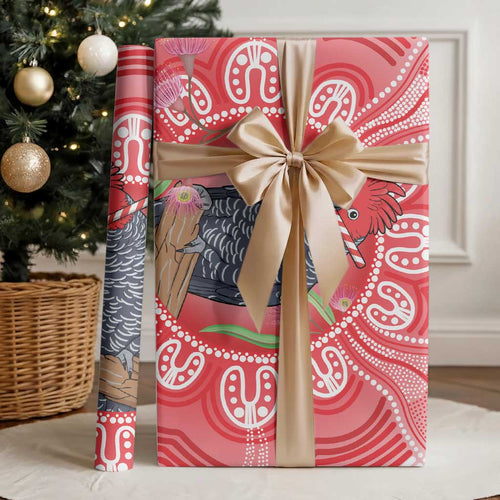 Australia Gang-gang Cockatoo Christmas Wrapping Paper Eucalyptus Blossoms Aboriginal Merry Xmas - Aussie Hoodie