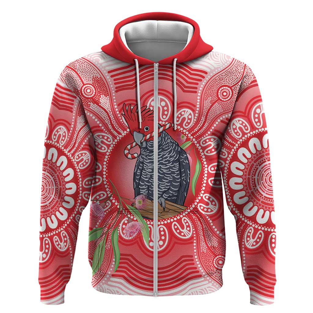 Australia Gang-gang Cockatoo Christmas Zip Hoodie Eucalyptus Blossoms Aboriginal Merry Xmas - Aussie Hoodie