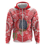 Australia Gang-gang Cockatoo Christmas Zip Hoodie Eucalyptus Blossoms Aboriginal Merry Xmas - Aussie Hoodie