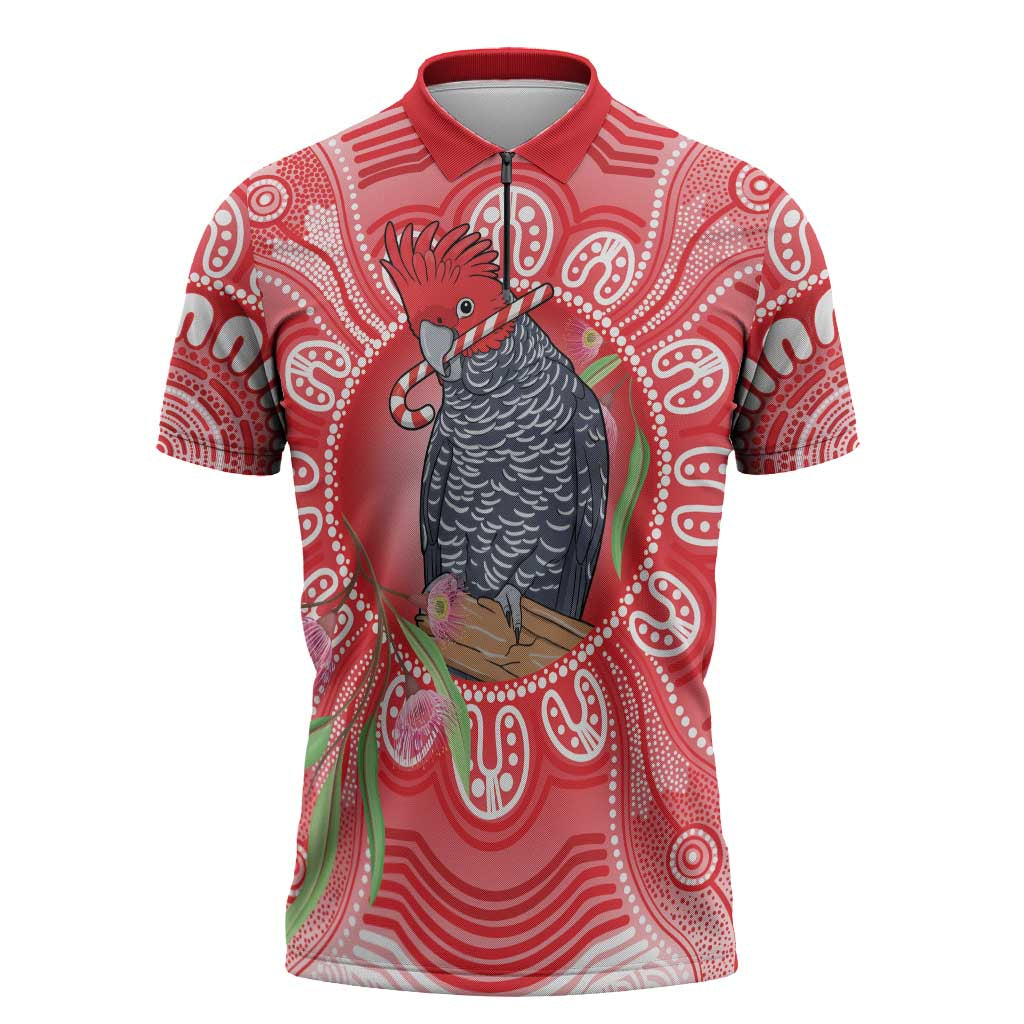 Australia Gang-gang Cockatoo Christmas Zipper Polo Shirt Eucalyptus Blossoms Aboriginal Merry Xmas - Aussie Hoodie
