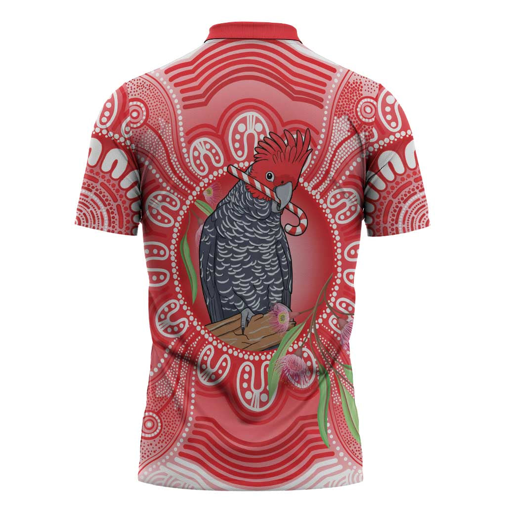 Australia Gang-gang Cockatoo Christmas Zipper Polo Shirt Eucalyptus Blossoms Aboriginal Merry Xmas - Aussie Hoodie