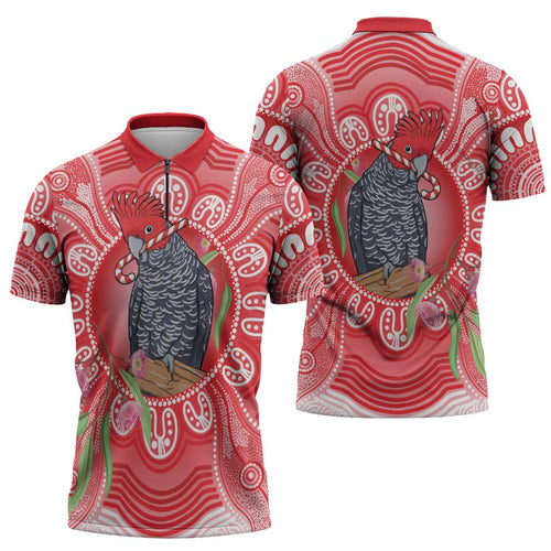 Australia Gang-gang Cockatoo Christmas Zipper Polo Shirt Eucalyptus Blossoms Aboriginal Merry Xmas - Aussie Hoodie