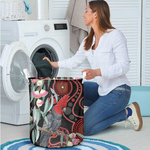 Gang-gang Cockatoo Australia Laundry Basket Eucalyptus Blossoms Aboriginal Art - Aussie Hoodie