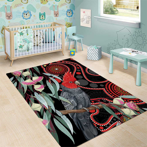 Gang-gang Cockatoo Australia Area Rug Eucalyptus Blossoms Aboriginal Art - Aussie Hoodie